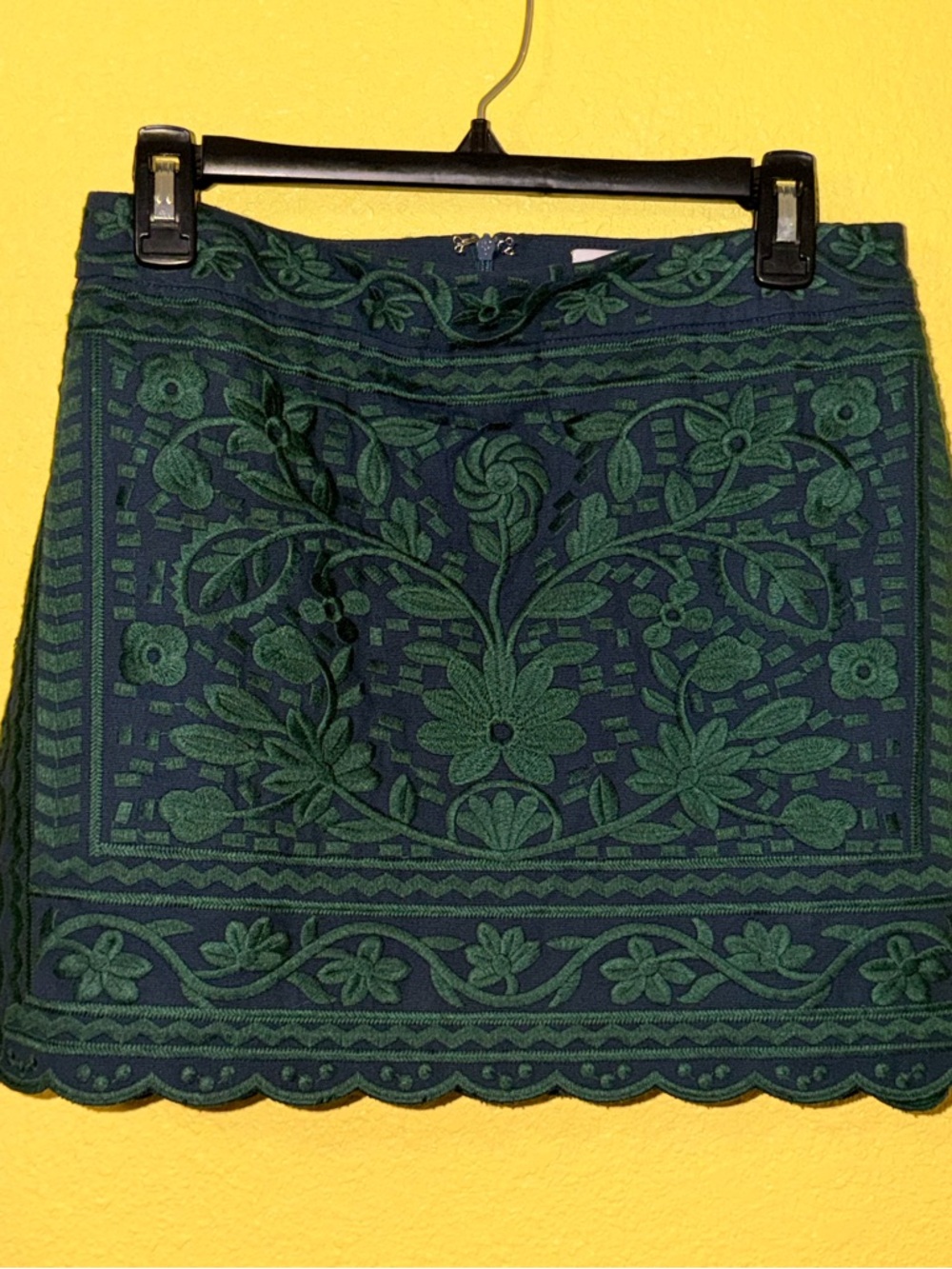 Green Embroidered Floral Mini Skirt - Women's